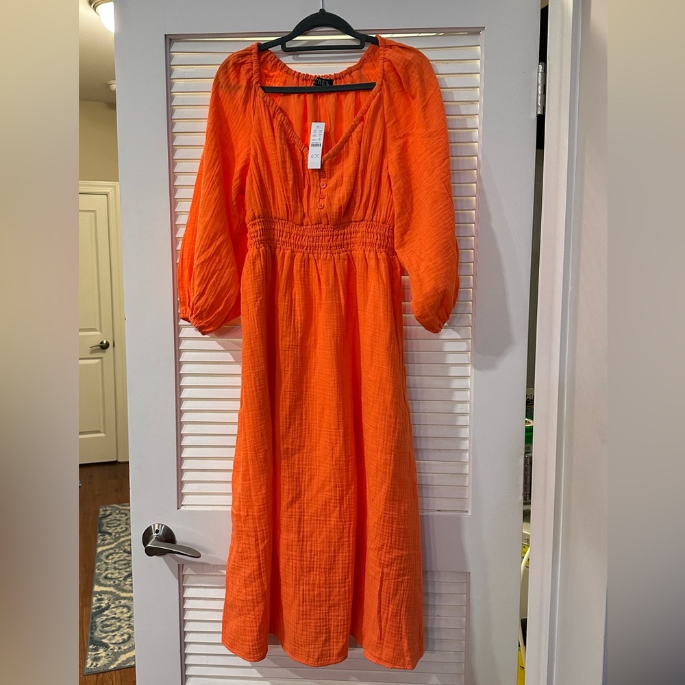 NWT PETITE J Crew Midi Dress. Beautiful orange midi dress, lined.